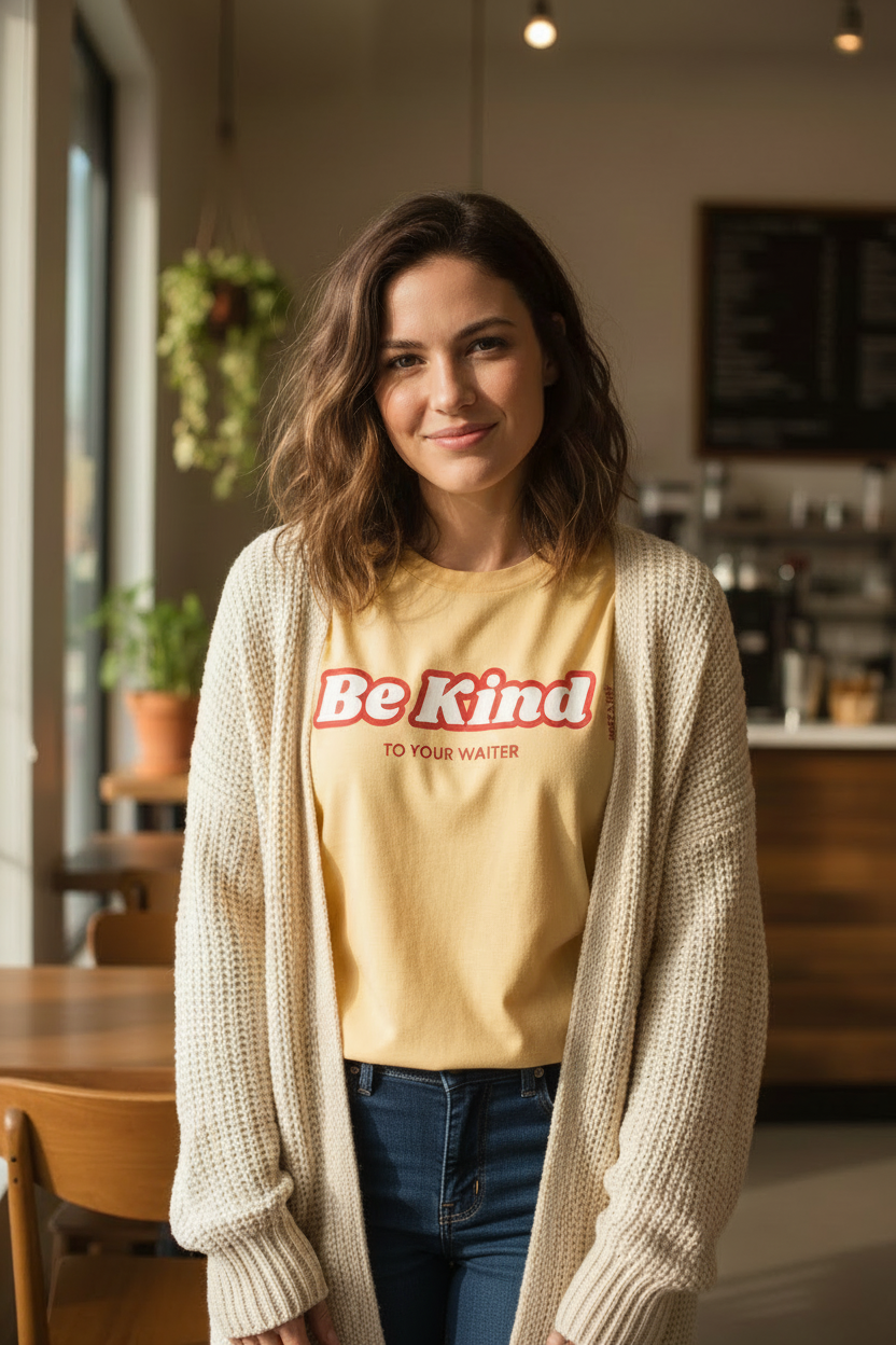 BE KIND T-Shirt - butter cardigan dark blue denim