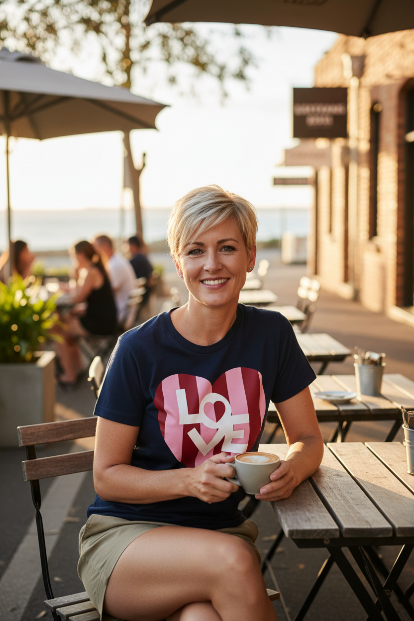 LOVED UP Navy - 40yo blonde pixie khaki shorts