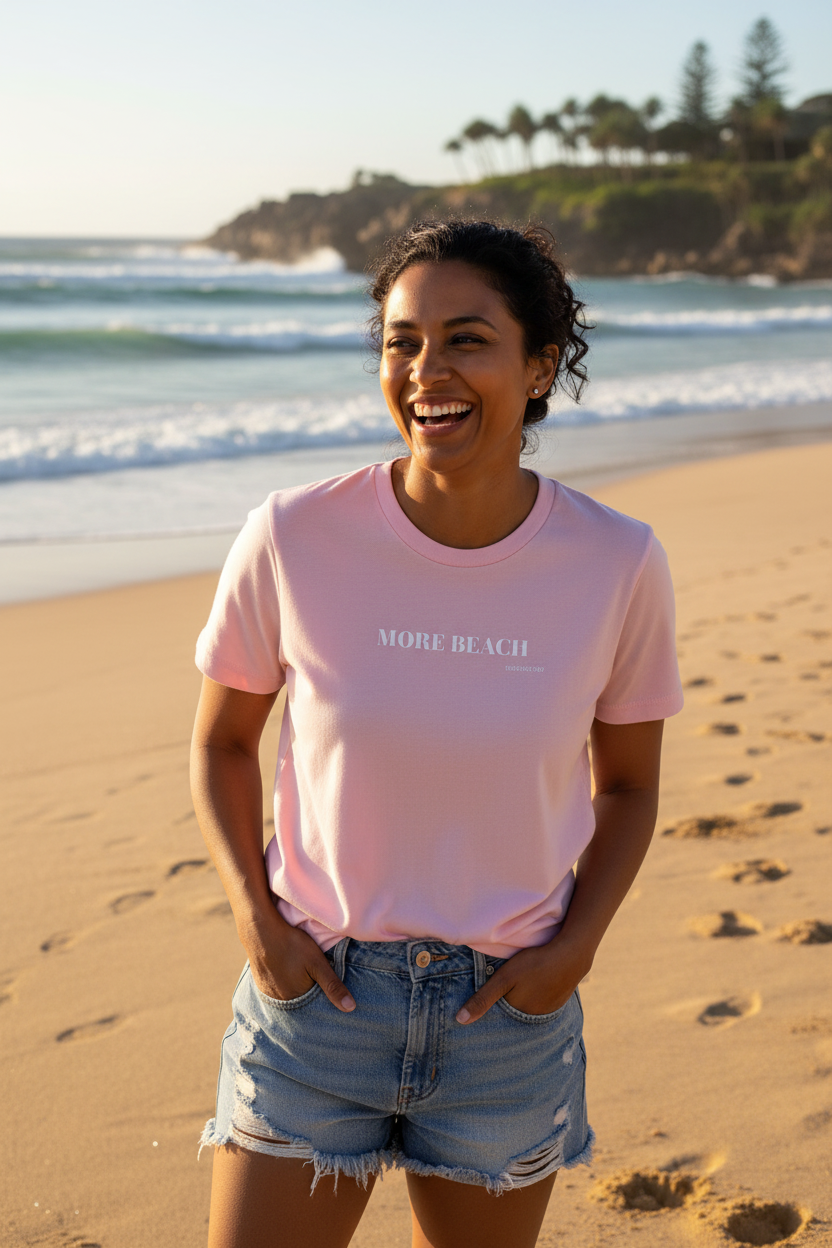 MORE BEACH Pink - deep skin tone model