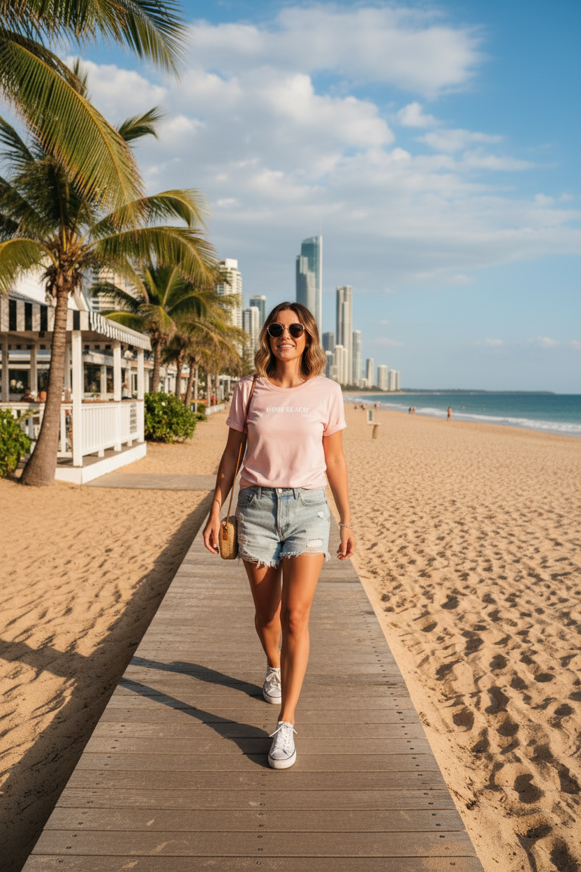 MORE BEACH T-Shirt - Gold Coast beach boardwalk
