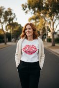 Smiles Are Contagious - Red redhead cardigan black jeans